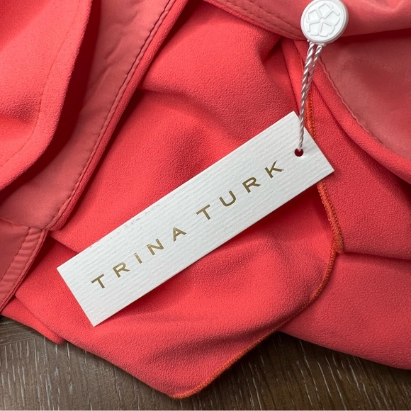 Trina Turk Cold Shoulder Ruffle Trouser Josephine Coral Jumpsuit Size 12 NWT - Picture 16 of 16